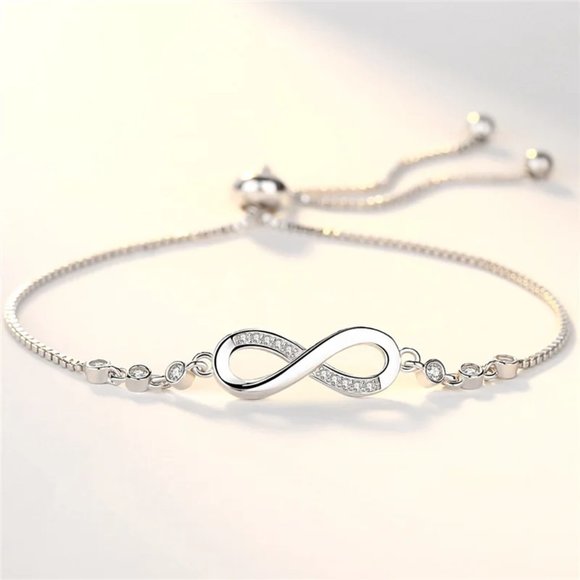 Fashion Jewelry Jewelry - Gorgeous Infinity w/ Diamonds, 8.00 " Inch Long Bracelet  .925 Sterling Silver
